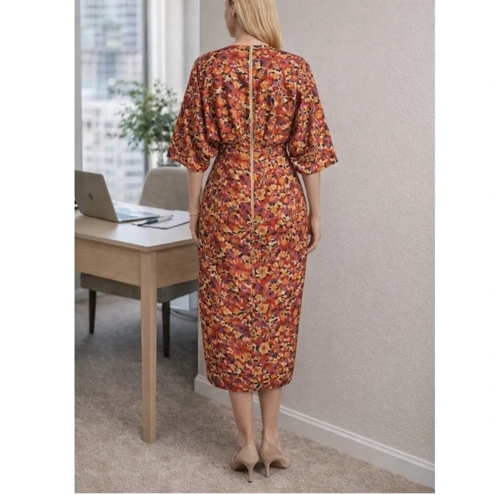 Alexia Admor Mira Floral Midi Dress NWT Size M Batwing Sleeve Dolman - Picture 2 of 8